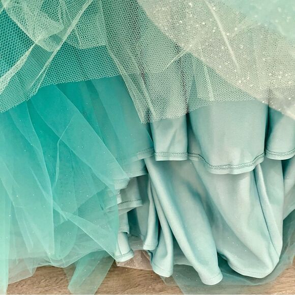 NWT Mac Duggal 20555 Mint Aqua Blue Glitter Tulle Strapless Ball Dress Gown 14 - Picture 7 of 12